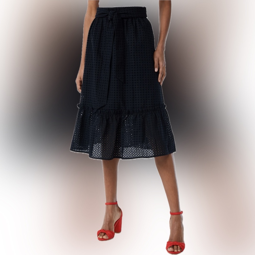 Scoop Elegant Midi Black Eyelet Skirt with Bow Tie size XL